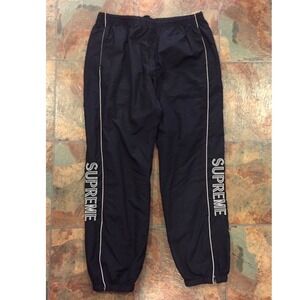 Supreme Side Logo Track Pants Black Nylon Mesh Lined Mens Medium Joggers